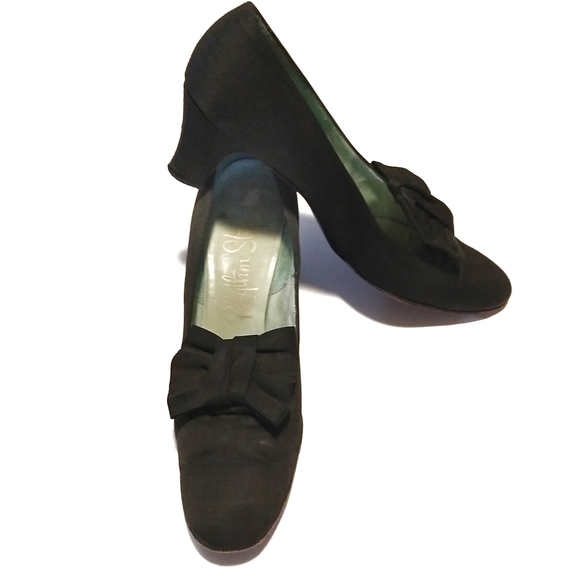 Vintage Shoes - Vtg 30s 40s Rhythm Step green pumps with bo